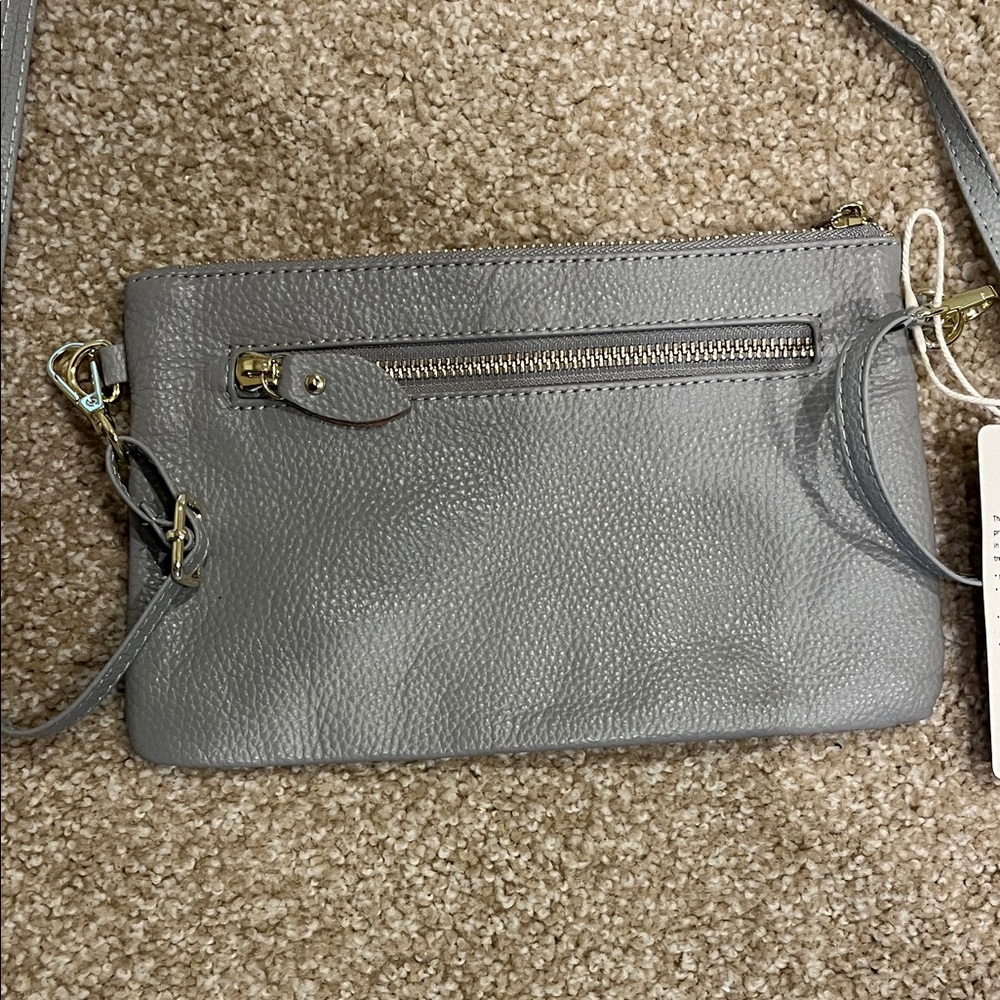 New Elegant Gray leatherCrossbody Bag with key chain